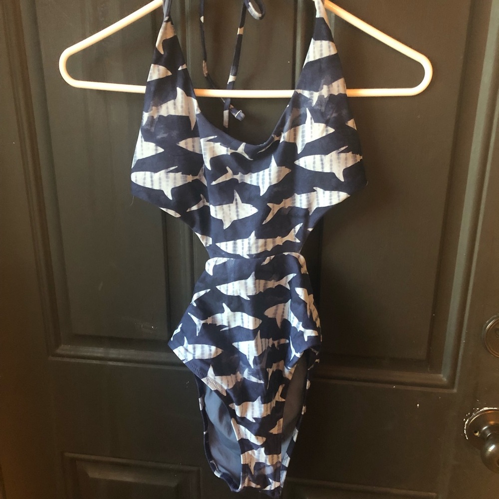 Aerie shark one piece cut out swim suit size xs